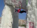     / The sportsman is on the negative site of the route